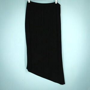 Chico's 3 Size XL Black Travelers Asymmetrical Pull On Stretch Midi Knit Skirt